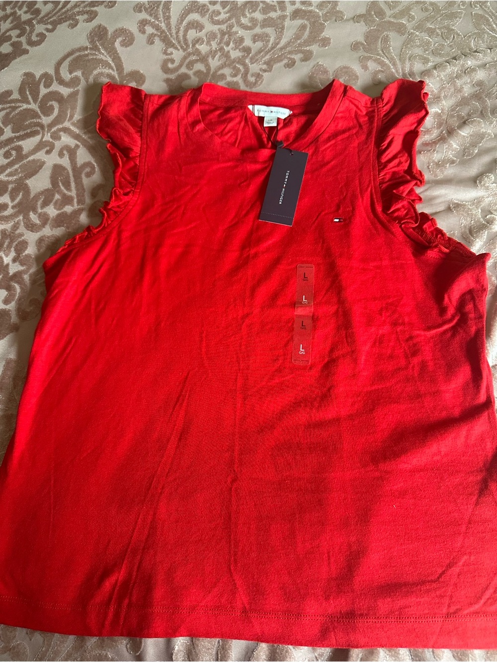 Tommy Hilfiger Red Ruffle-Sleeve Sleeveless Top -Large
